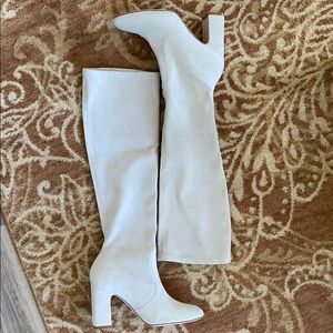 Winter White Knee High Suede Boots